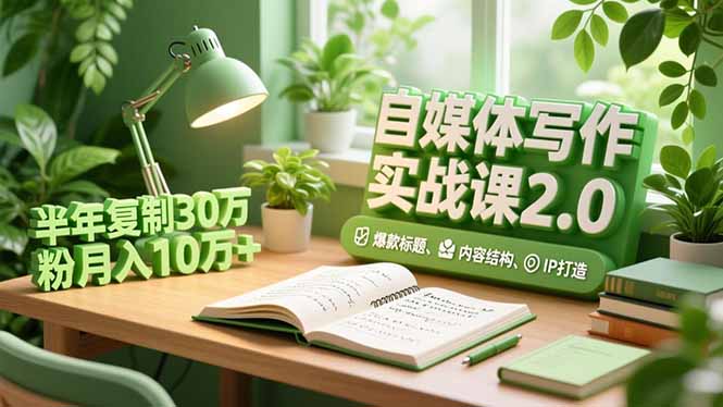（16734期）自媒体写作实战课2.0，爆款标题、内容结构、IP打造，半年复制30万粉月入10万+