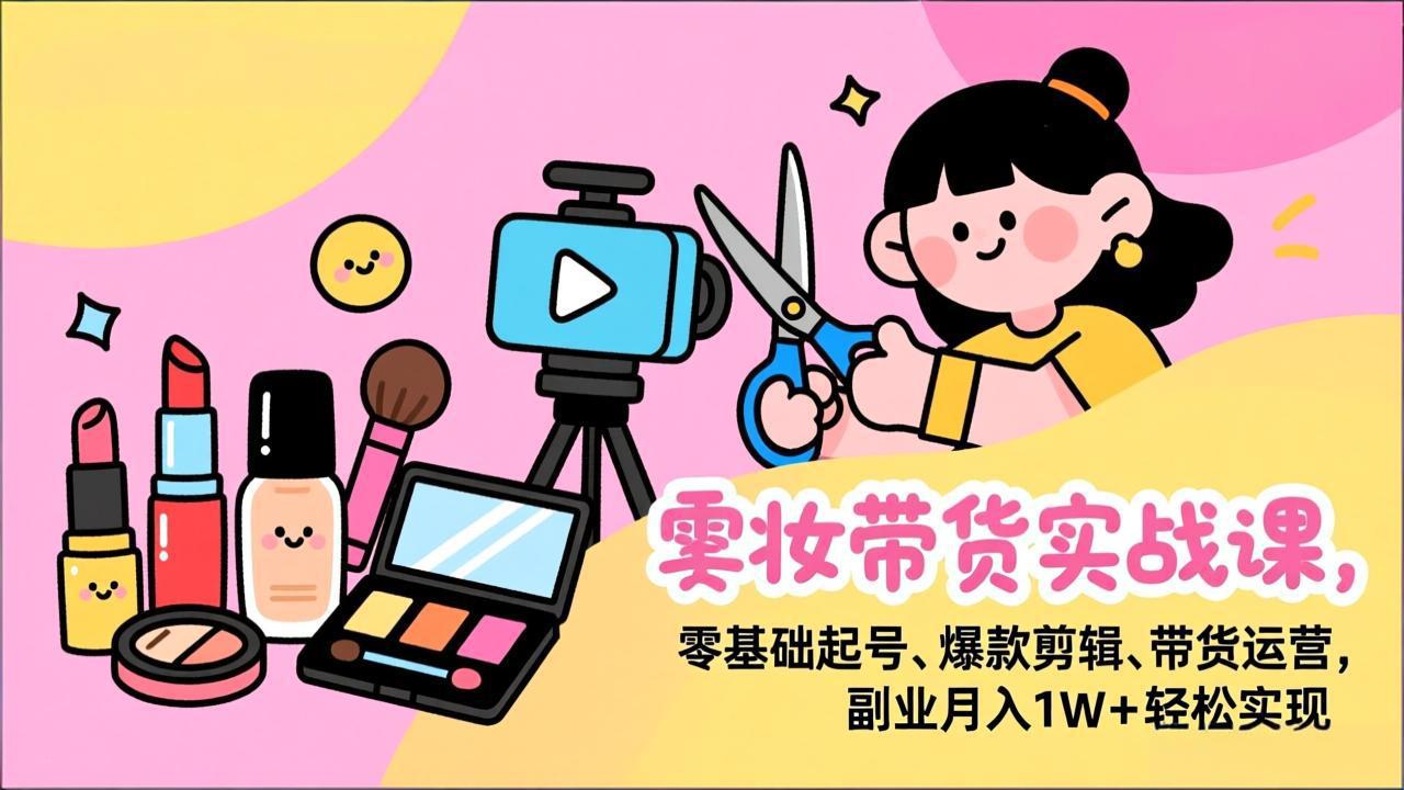 (17189期)美妆带货实战课,零基础起号、爆款剪辑、带货运营,副业月入1W+轻松实现