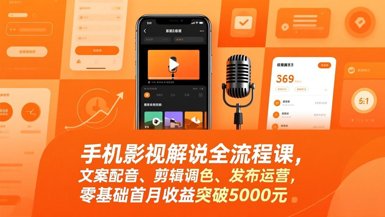 (17391期)手机影视解说全流程课,文案配音、剪辑调色、发布运营,零基础首月收益突破5000元