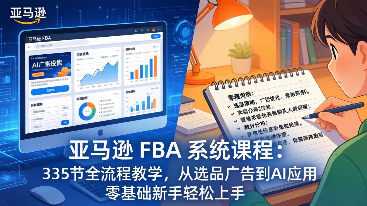 (17744期)亚马逊 FBA 系统课程(更新26年3月):335节全流程教学,从选品广告到AI应用,零基础新手轻…