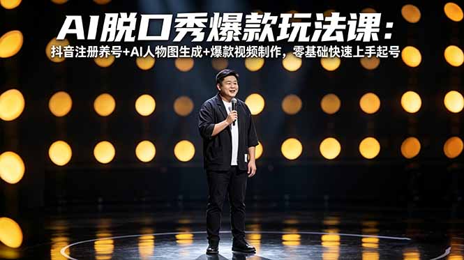（18012期）AI脱口秀爆款玩法课：抖音注册养号+AI人物图生成+爆款视频制作，零基础快速上手起号